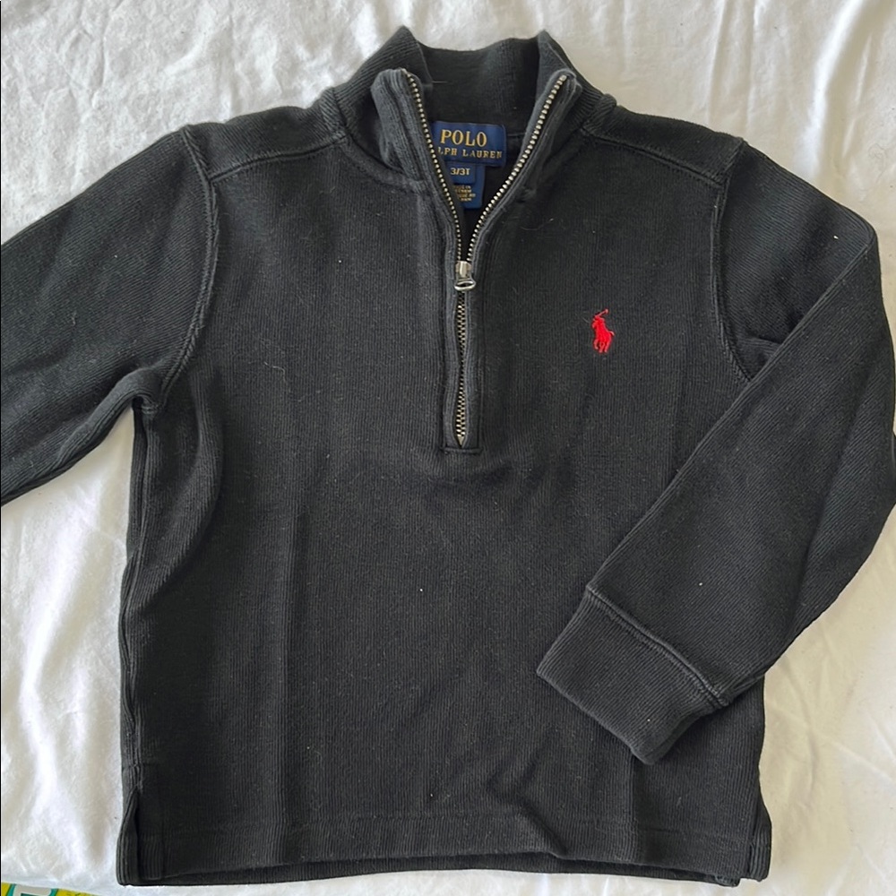 Polo by Ralph Lauren Black Zip Up Sweater with Signature Logo